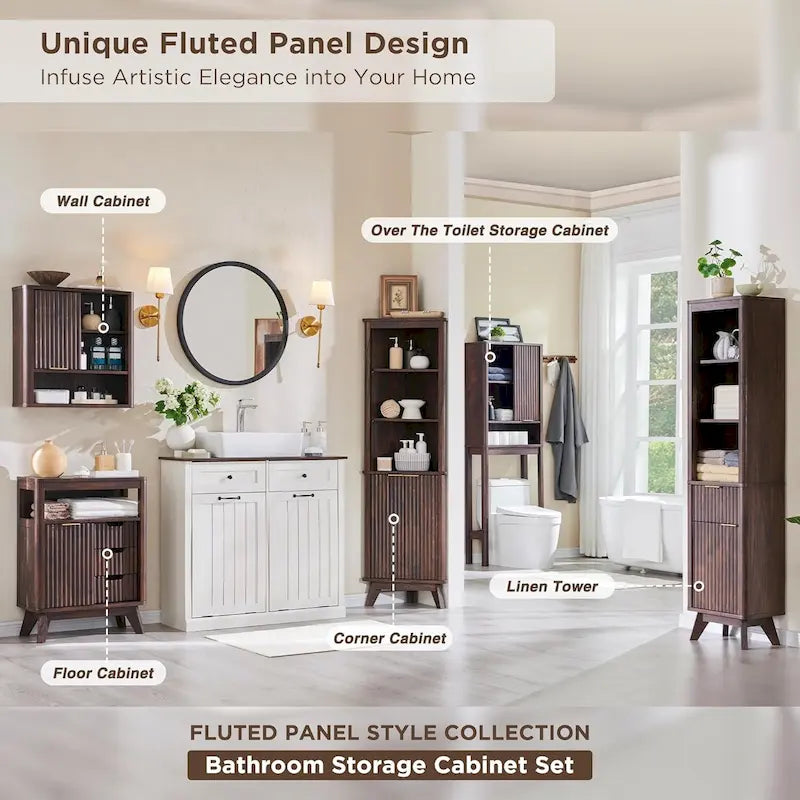 68 Tall Bathroom Narrow Storage Cabinet with Faux Marble Top