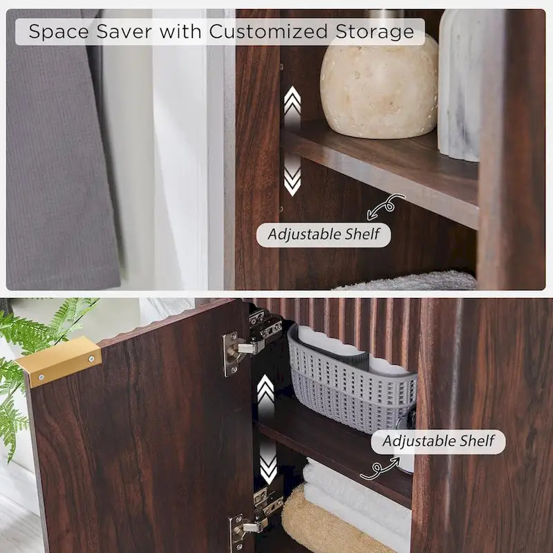 68 Tall Bathroom Narrow Storage Cabinet with Faux Marble Top