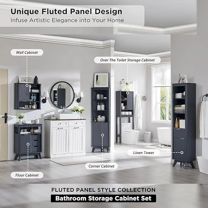 68 Tall Bathroom Narrow Storage Cabinet with Faux Marble Top