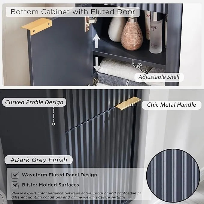68 Tall Bathroom Narrow Storage Cabinet with Faux Marble Top