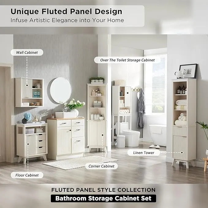 68 Tall Bathroom Narrow Storage Cabinet with Faux Marble Top