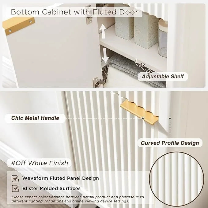 68 Tall Bathroom Narrow Storage Cabinet with Faux Marble Top