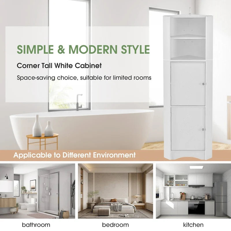 61  H Bathroom Storage Cabinet, Freestanding Bathroom Cabinet with Open Storage Bathroom Floor Cabinet