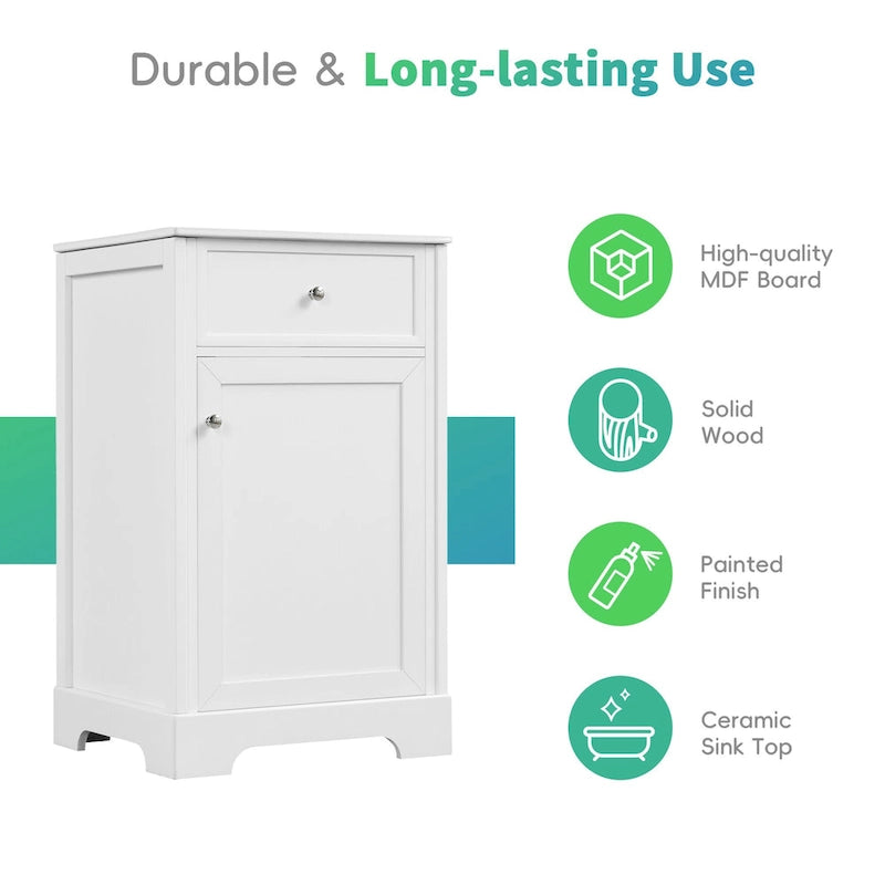 20  Bathroom Vanity with Sink Bathroom Cabinet with Soft Closing Door Storage Rack and Adjustable Shelve White