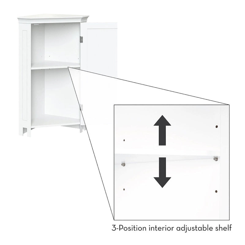 RiverRidge Somerset Corner Floor Bathroom Storage Cabinet Organizer with Doors and an Adjustable Shelf - White
