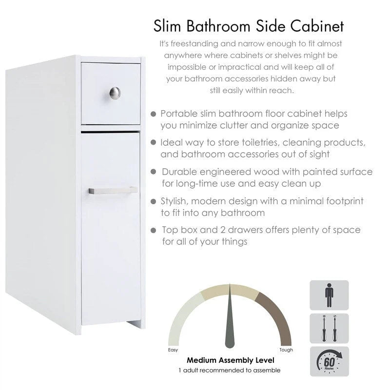 Meuble de rangement étroit pour salle de bain - 19,69 P x 6,45 L x 22,83 H