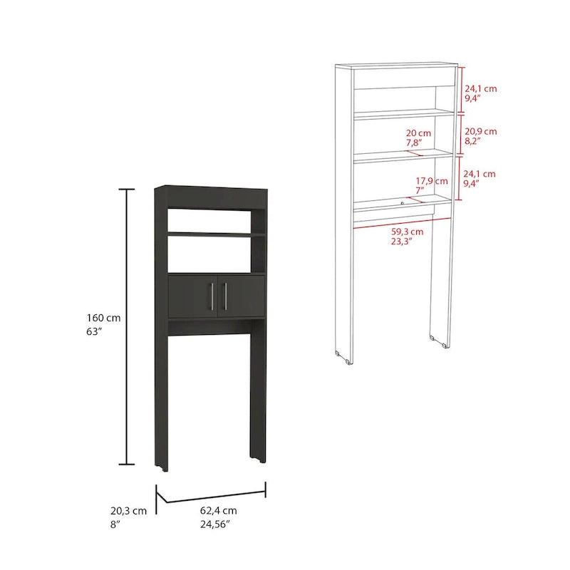 Madrid Over The Toilet Cabinet, Double Door, Two Shelves -Black