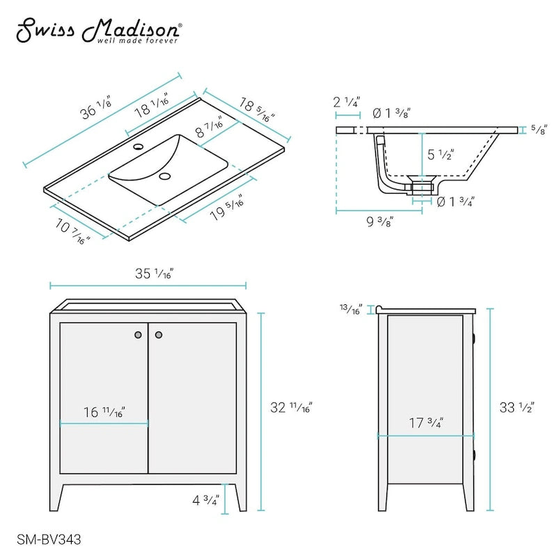 Lavabo de salle de bain mural carré Pur 16.5 - Brun