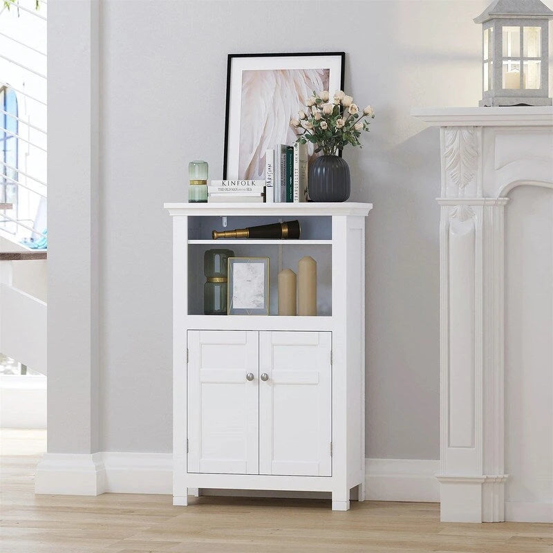 Freestanding Bathroom Cabinet with Doors and Adjustable Shelf - 11.81 D x 23.62 W x 37.2 H