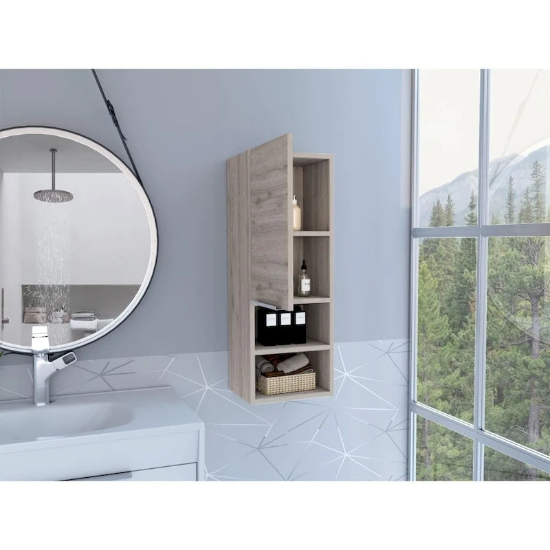 Mila Bathroom Cabinet, Two Interior Shelves, Two External Shelves, Single Door Cabinet