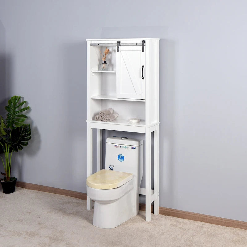 Bathroom Storage Cabinet Over Toilet with Adjustable Shelves Barn Door