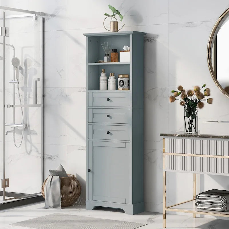 Armoire de rangement haute de 68 po avec 3 tiroirs et étagères réglables pour salle de bain, cuisine et salon