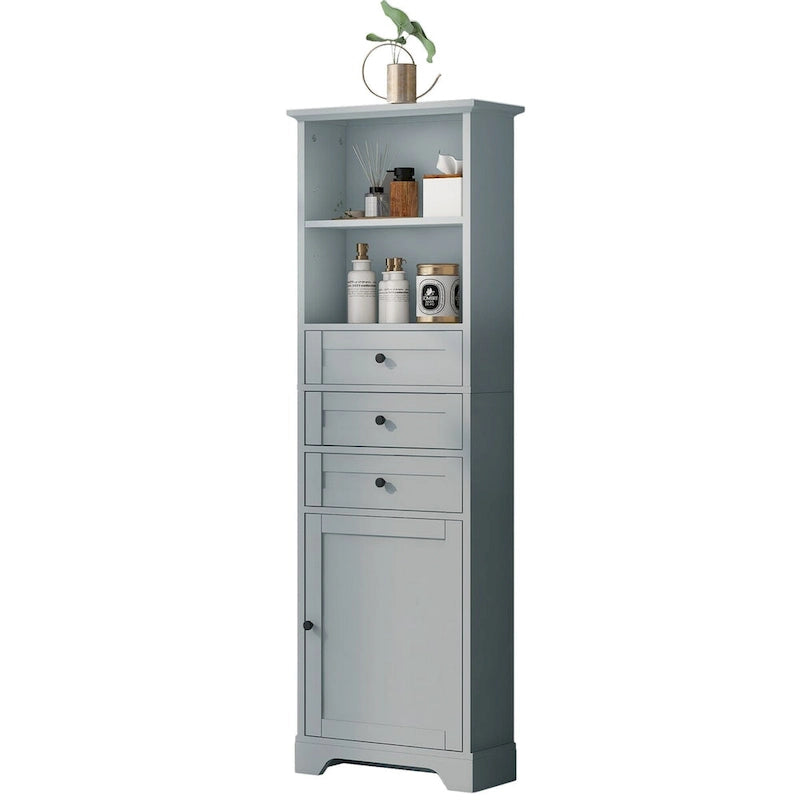 Armoire de rangement haute de 68 po avec 3 tiroirs et étagères réglables pour salle de bain, cuisine et salon