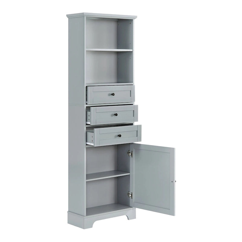 Armoire de rangement haute de 68 po avec 3 tiroirs et étagères réglables pour salle de bain, cuisine et salon