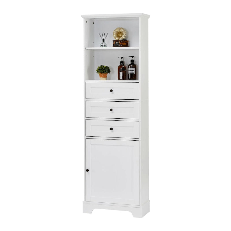 Armoire de rangement haute de 68 po avec 3 tiroirs et étagères réglables pour salle de bain, cuisine et salon