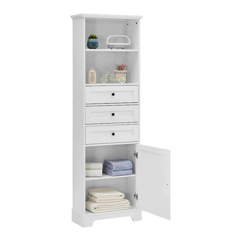Armoire de rangement haute de 68 po avec 3 tiroirs et étagères réglables pour salle de bain, cuisine et salon