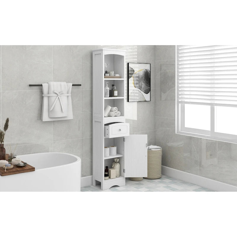 Tall Bathroom Cabinet,Freestanding Storage Cabinet with Drawer,MDF Board,Adjustable Shelf