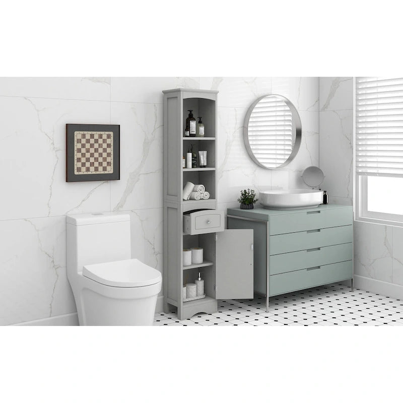 Tall Bathroom Cabinet,Freestanding Storage Cabinet with Drawer,MDF Board,Adjustable Shelf
