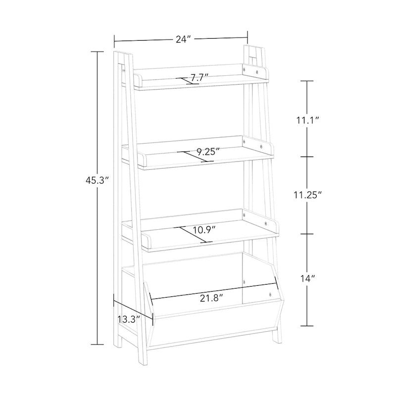 RiverRidge Amery 4-Tier 24in Ladder Shelf with Display Shelf and Storage Organizer Bin - White with 2 10  Floating Bookshelves