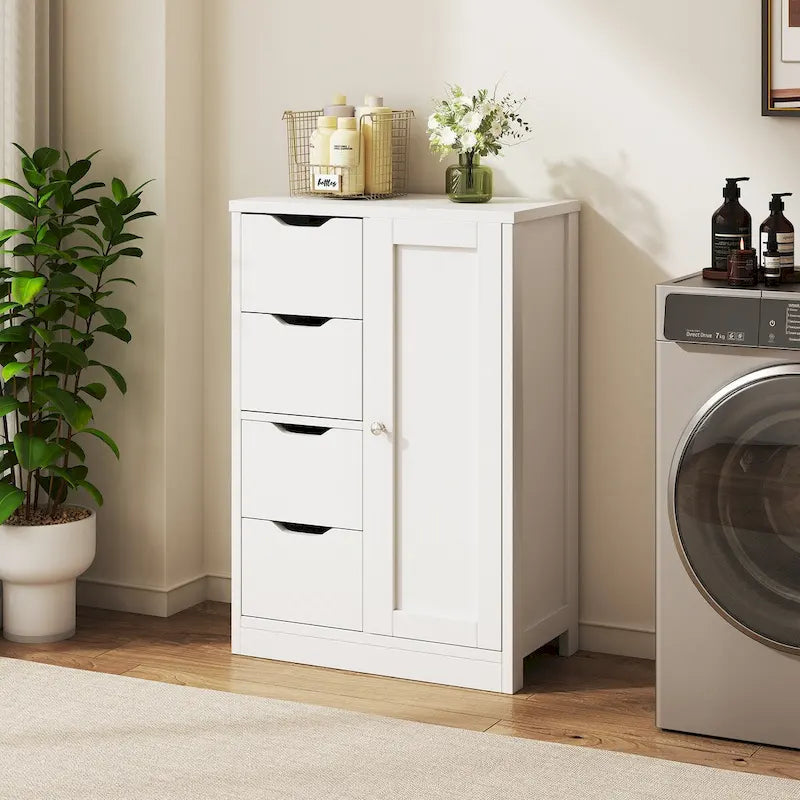 Futzca Bathroom Floor Storage Cabinet, Freestanding Pantry Cabinet with 4 Drawers and 1 Door