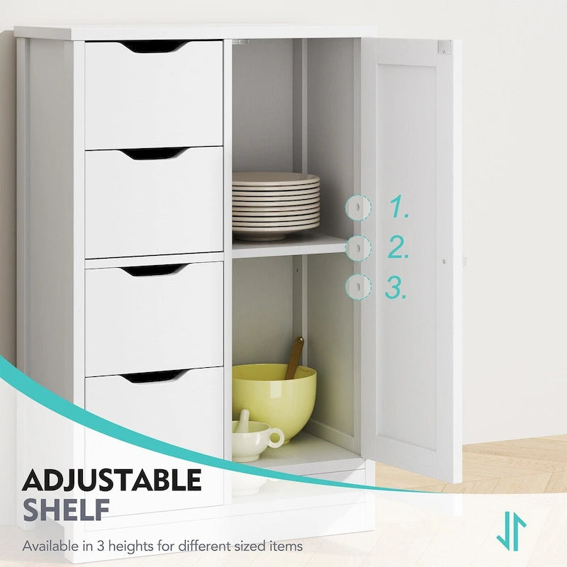 Futzca Bathroom Floor Storage Cabinet, Freestanding Pantry Cabinet with 4 Drawers and 1 Door
