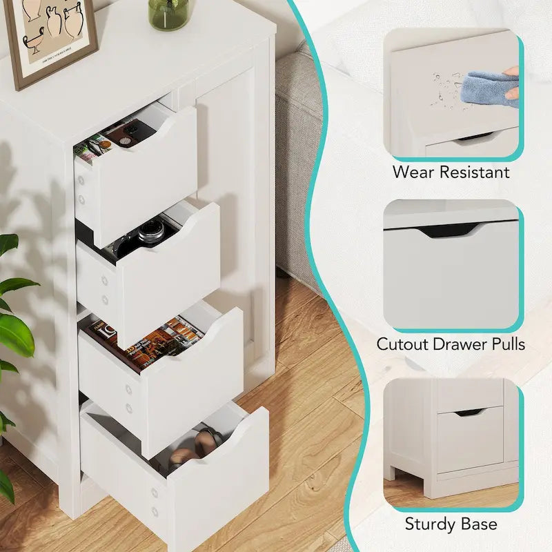 Futzca Bathroom Floor Storage Cabinet, Freestanding Pantry Cabinet with 4 Drawers and 1 Door