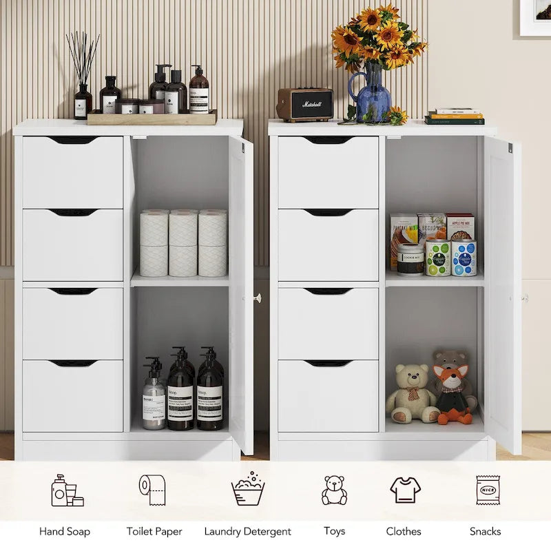 Futzca Bathroom Floor Storage Cabinet, Freestanding Pantry Cabinet with 4 Drawers and 1 Door