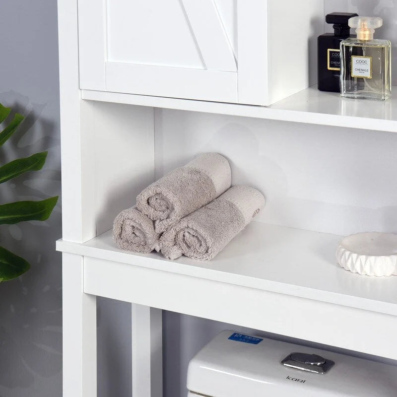 Over-the-Toilet Storage Cabinet with Adjustable Shelves and Barn Door