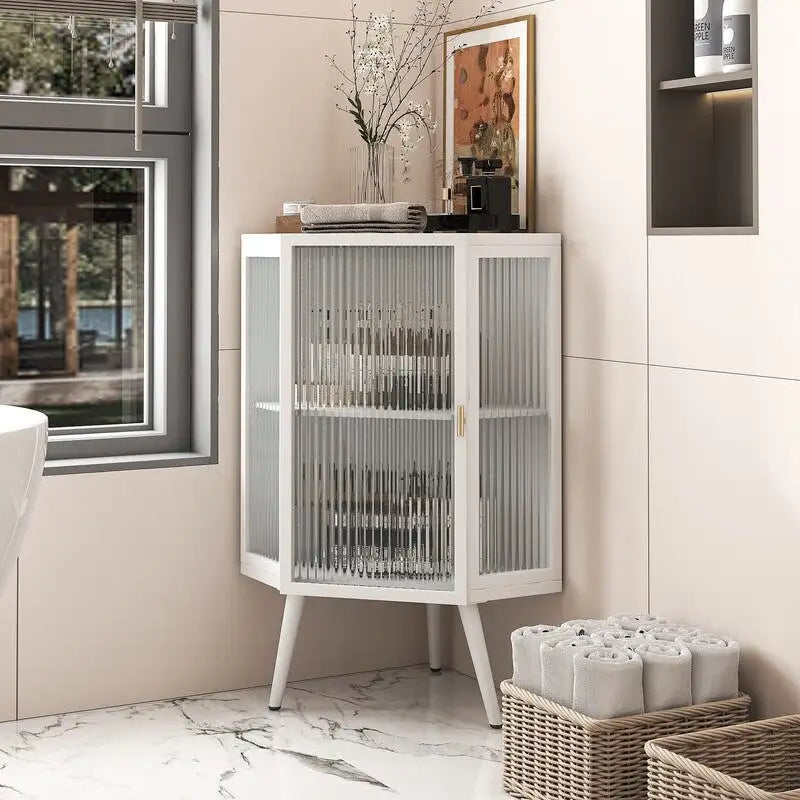 Grondin Modern Style 22.25  Bathroom Corner Storage Cabinet with Tempered Glass Doors and Interior Adjustable Shelf