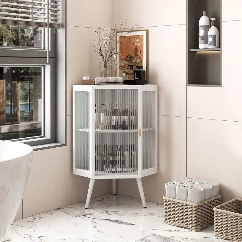 Meuble d'angle de salle de bain Grondin Modern Style 22.25 avec portes en verre trempé et étagère intérieure réglable