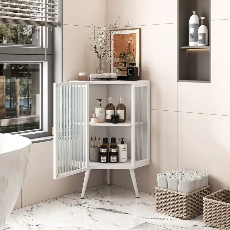 Meuble d'angle de salle de bain Grondin Modern Style 22.25 avec portes en verre trempé et étagère intérieure réglable