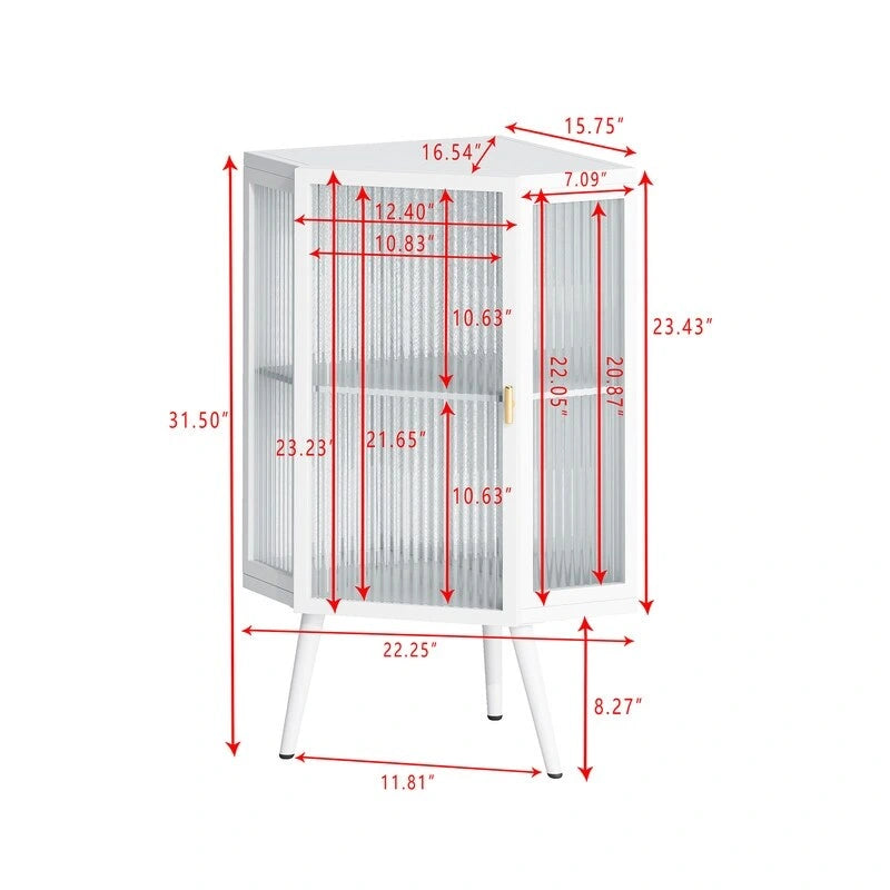 Meuble d'angle de salle de bain Grondin Modern Style 22.25 avec portes en verre trempé et étagère intérieure réglable
