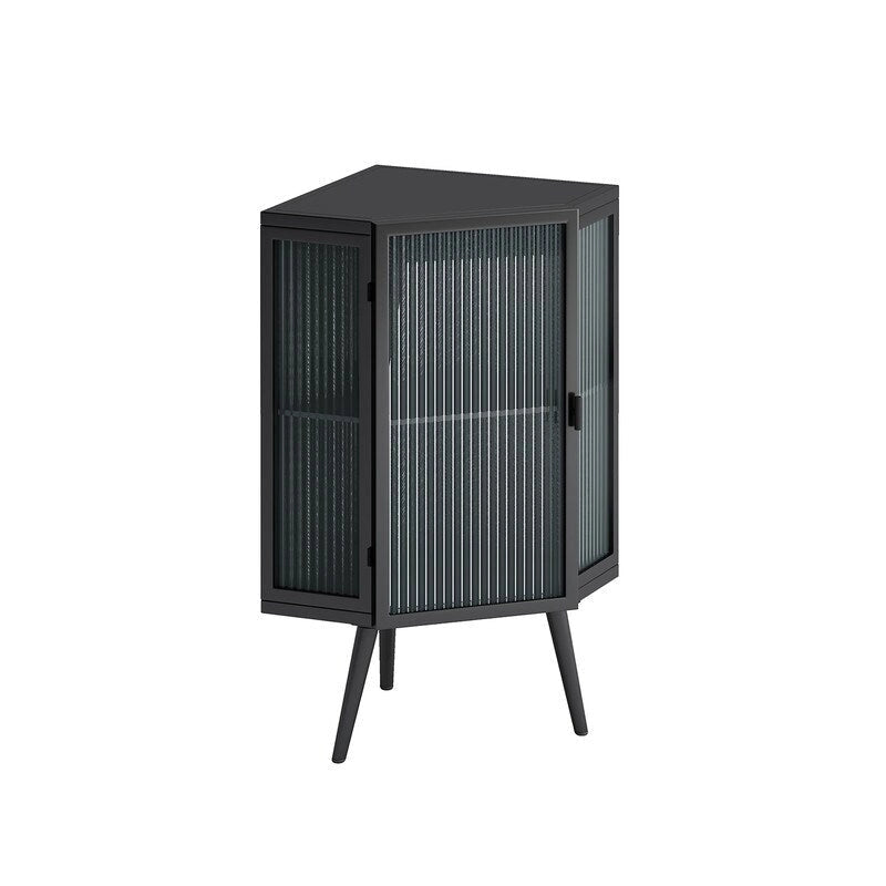 Meuble d'angle de salle de bain Grondin Modern Style 22.25 avec portes en verre trempé et étagère intérieure réglable