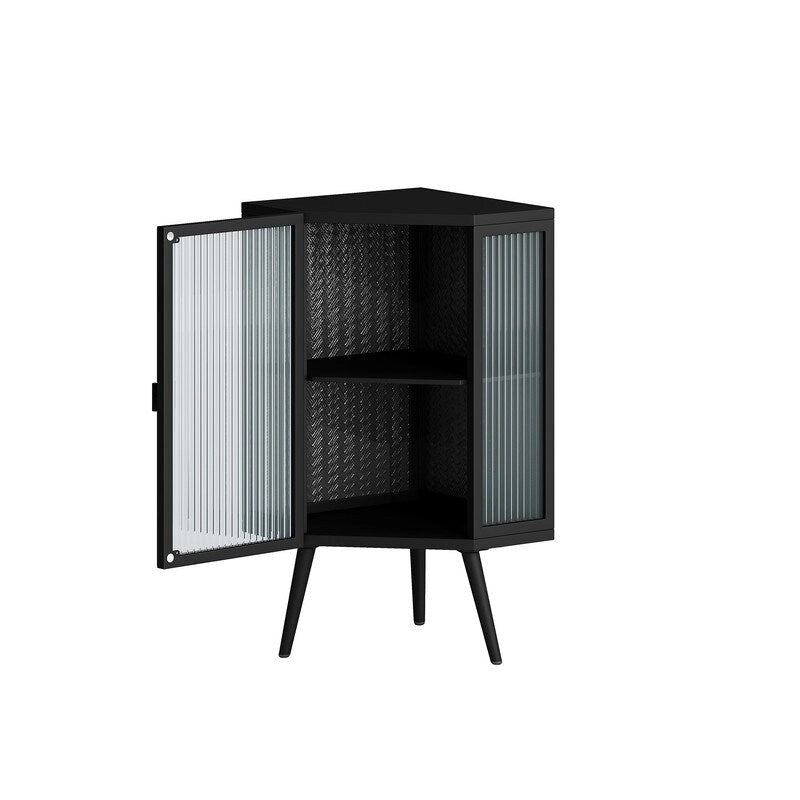 Meuble d'angle de salle de bain Grondin Modern Style 22.25 avec portes en verre trempé et étagère intérieure réglable