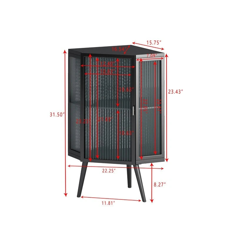 Meuble d'angle de salle de bain Grondin Modern Style 22.25 avec portes en verre trempé et étagère intérieure réglable