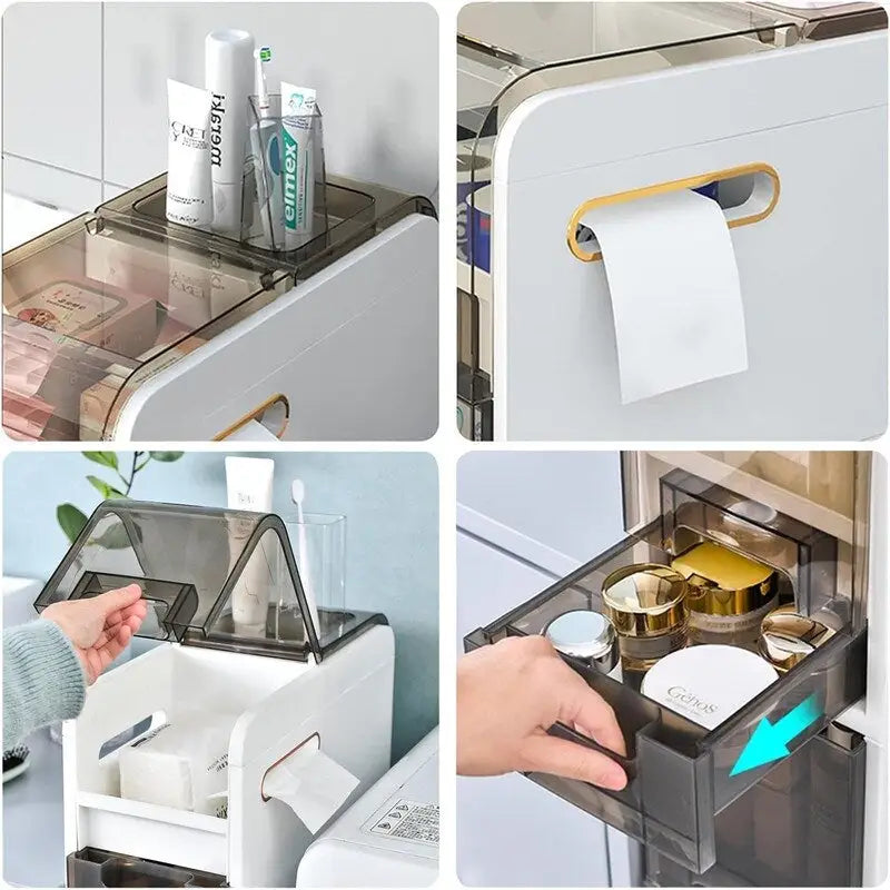 Meuble de rangement de salle de bain 4 niveaux avec porte-papier toilette autoportant - 16,14 P x 6,9 L x 37,91 H