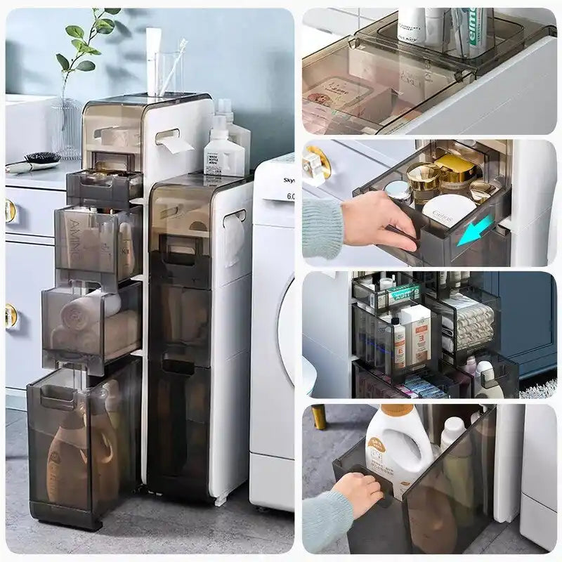 Meuble de rangement de salle de bain 4 niveaux avec porte-papier toilette autoportant - 16,14 P x 6,9 L x 37,91 H