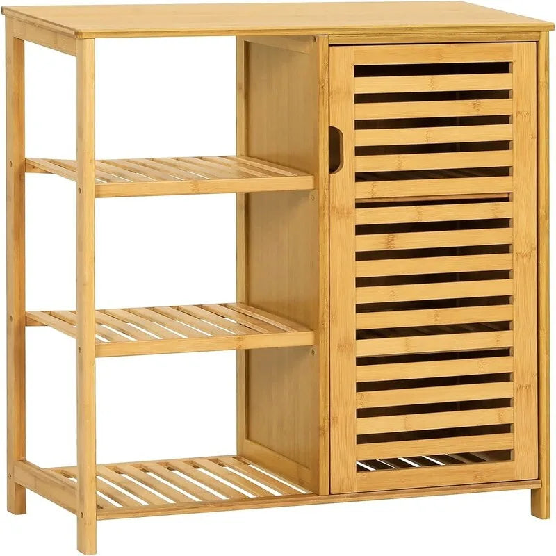 Bathroom Cabinet Bamboo Storage Cabinet with Doors and 3 Side Shelves - 6.3 D x 14.4 W x 36 H