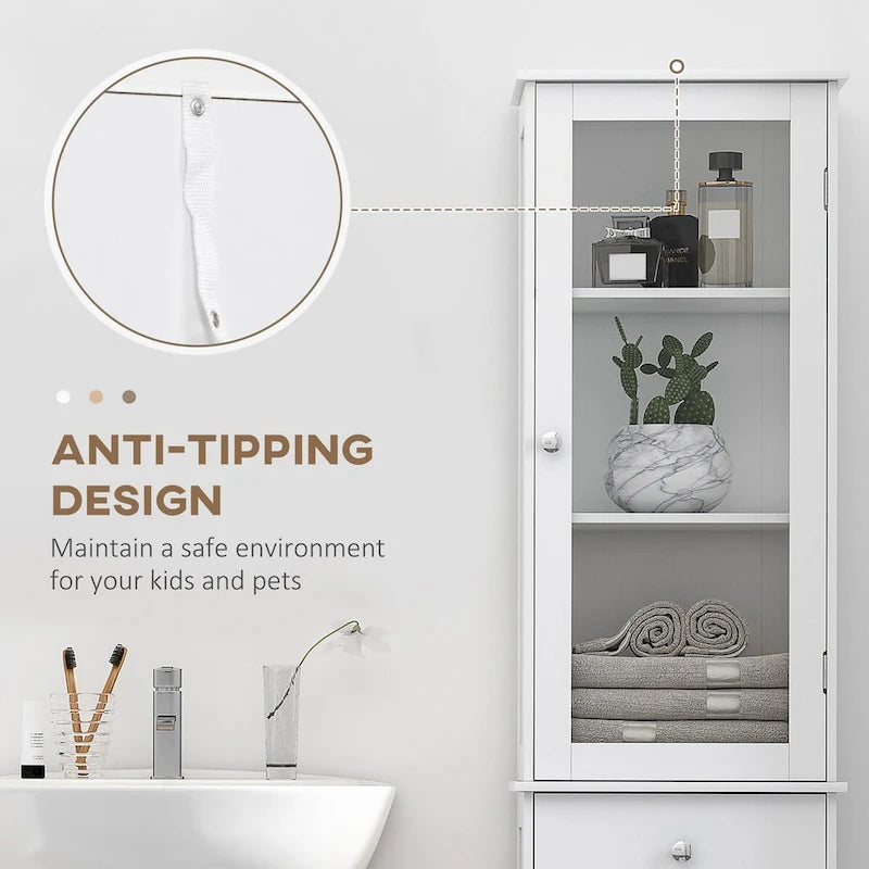 Slim Bathroom Storage Cabinet, Tall Bathroom Cabinet,Narrow Linen Tower with Acrylic Door,Drawer and Shelves