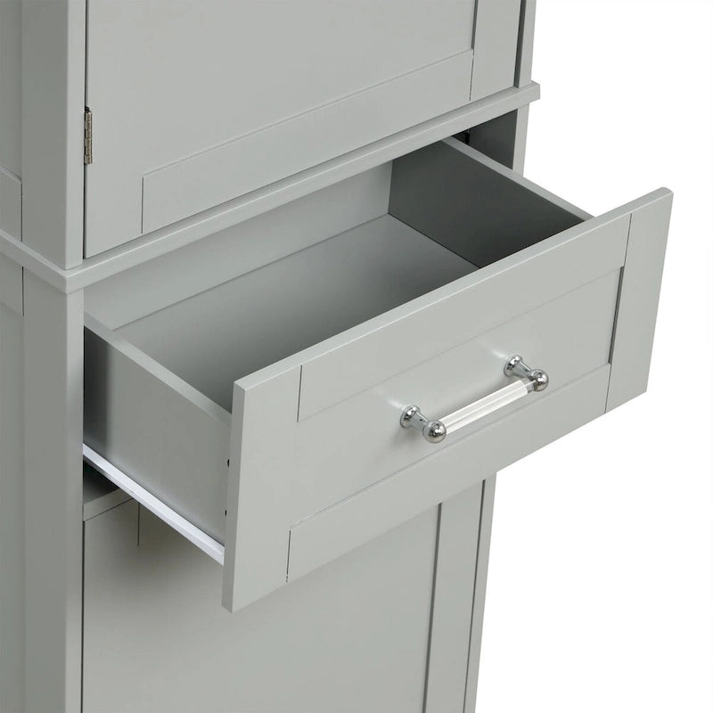 68 Tall Bathroom Storage Cabinet, Freestanding Storage Cabinet with Two Different Size Drawers and Adjustable Shelf, MDF Board