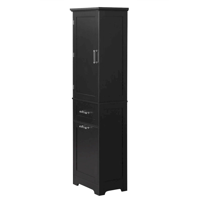 68 Tall Bathroom Storage Cabinet, Freestanding Storage Cabinet with Two Different Size Drawers and Adjustable Shelf, MDF Board
