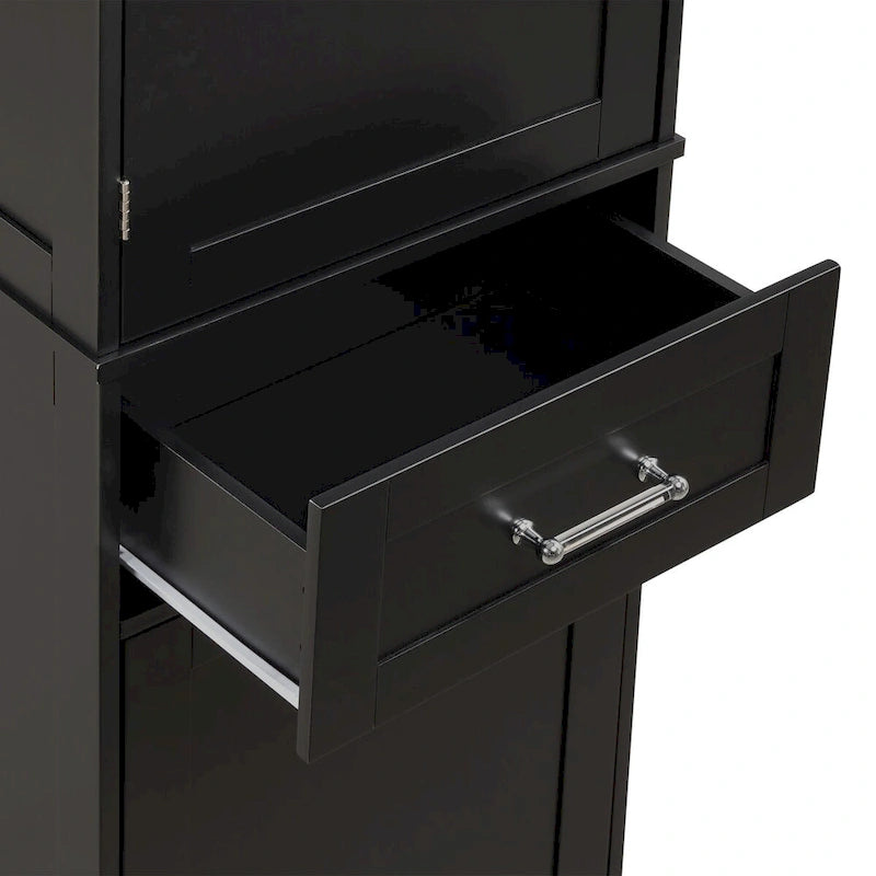 68 Tall Bathroom Storage Cabinet, Freestanding Storage Cabinet with Two Different Size Drawers and Adjustable Shelf, MDF Board