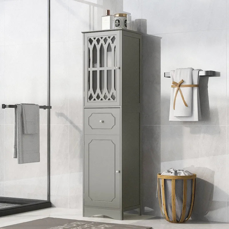 64  Wood 2-door Bathroom Cabinet with Adjustable Shelves