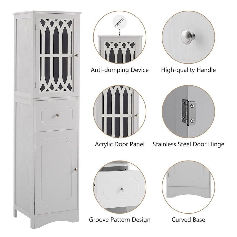64  Wood 2-door Bathroom Cabinet with Adjustable Shelves