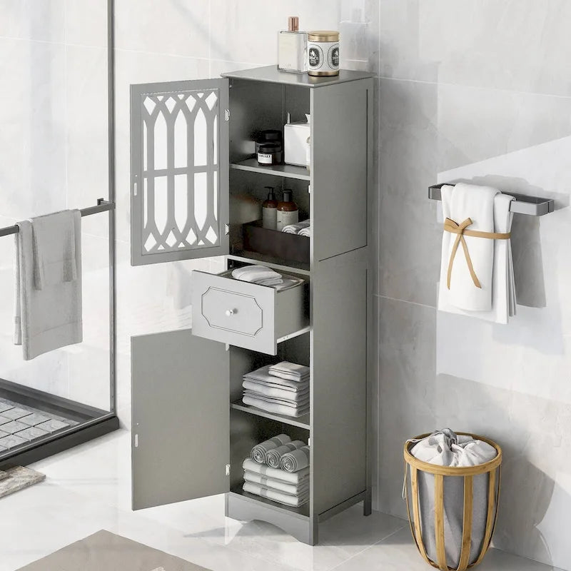 64  Wood 2-door Bathroom Cabinet with Adjustable Shelves