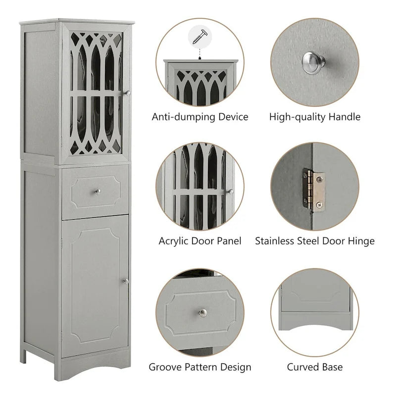 64  Wood 2-door Bathroom Cabinet with Adjustable Shelves