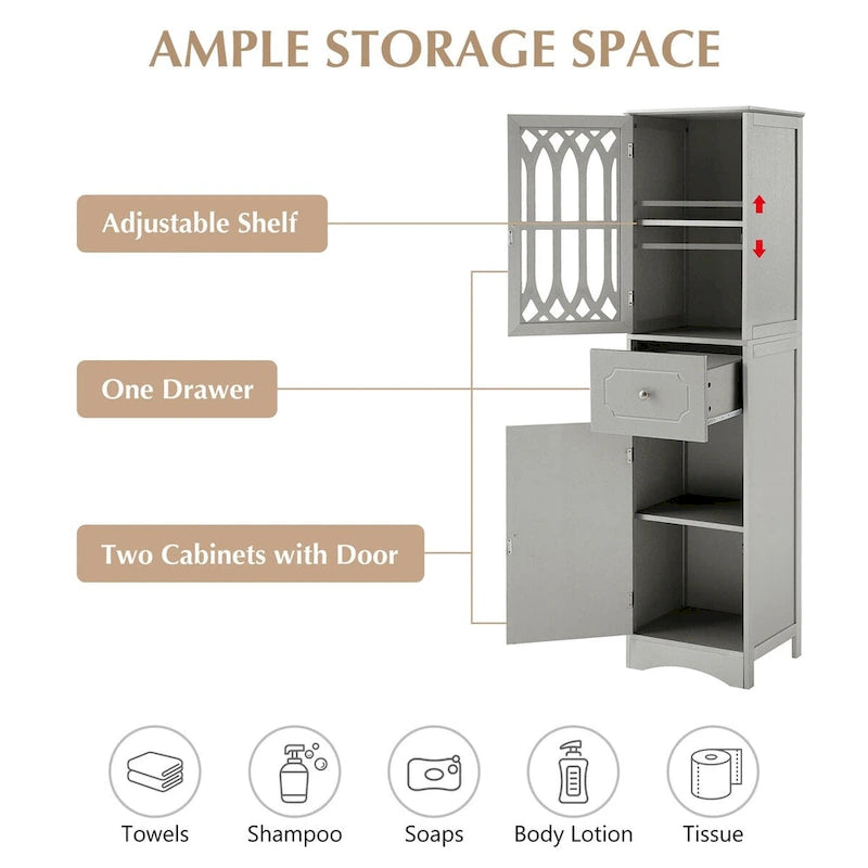 64  Wood 2-door Bathroom Cabinet with Adjustable Shelves