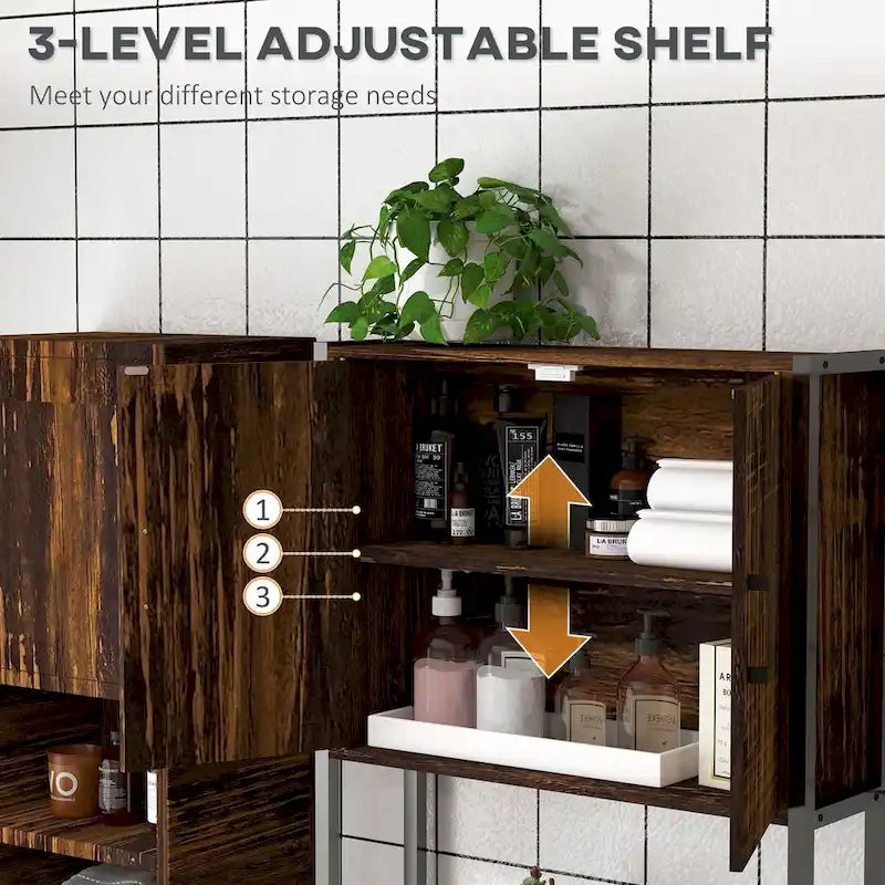 Industrial Over The Toilet Storage Cabinet with Double Door Cupboard and Adjustable Shelf