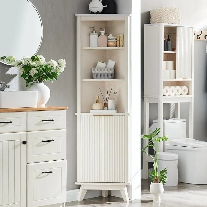 68  Modern Tall Corner Cabinet, Storage Cabinet with Faux Marble Top