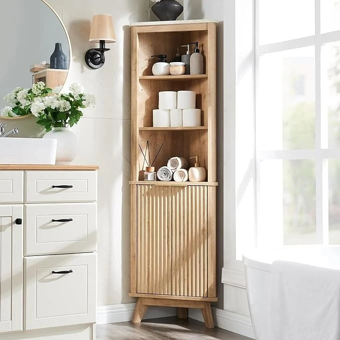 68  Modern Tall Corner Cabinet, Storage Cabinet with Faux Marble Top